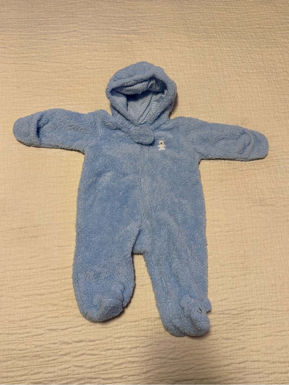 Carter's Just One You Baby Blue Sherpa Fleece Hooded Pram Snowsuit Bunting 3mo